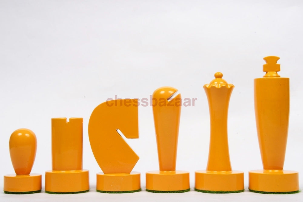 Berliner Serie Moderne, minimalistische Schachfiguren aus gelb und weiß lackiertem Kastenholz – 3,7 Zoll King