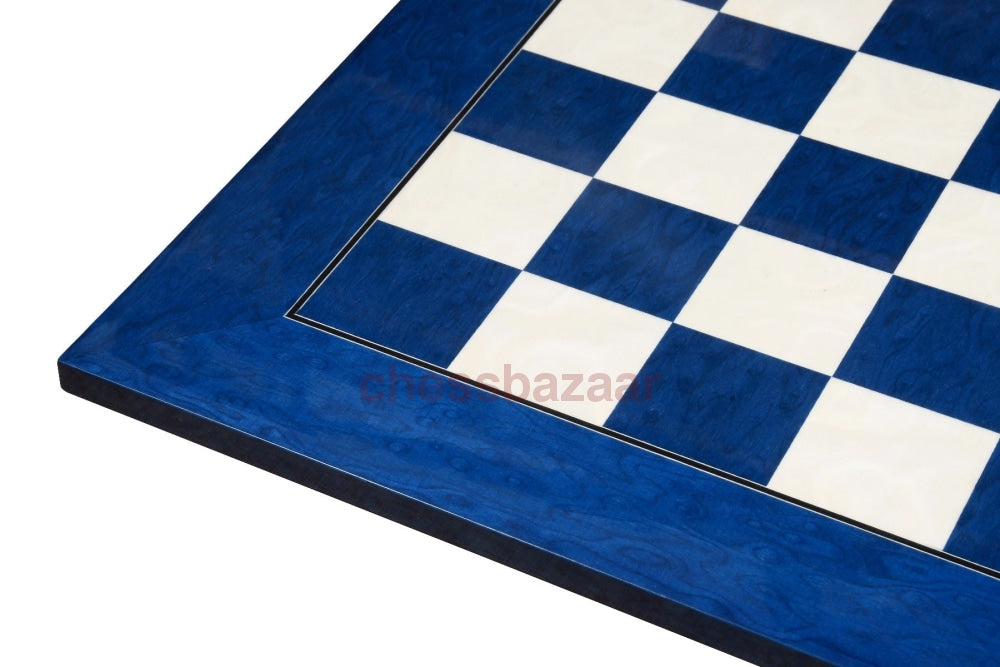 Hölzernes Deluxe-Schachbrett aus blauer Esche, Maserholz und Weiß, Hochglanz-Finish, 22 Zoll – 55 mm