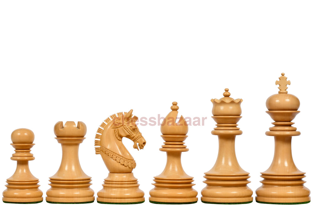 Indische kundenangepasste Chetak II Pferdserie: Dreifach beschwerte Staunton handgefertigten Schachfiguren aus Ebenholz und Buchsbaumholz – König 108 mm