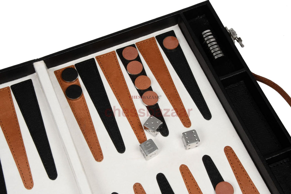 Klappbares Backgammon-Set Aus Echtem Leder In Schwarz Und Braun