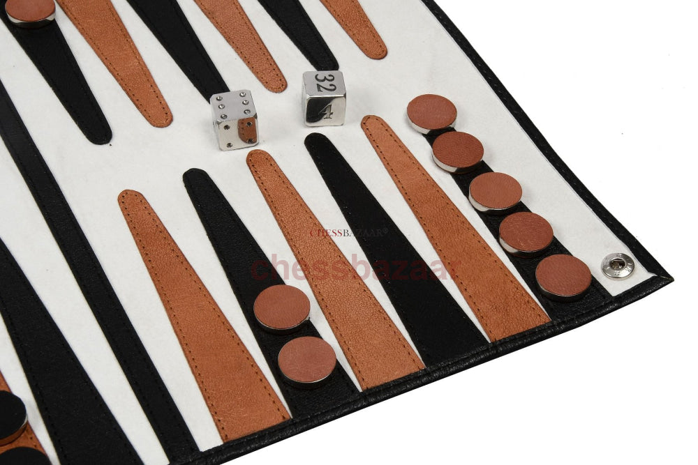 Roll-Up-Backgammon-Set Aus Echtem Leder In Den Farben Schwarz Und Braun