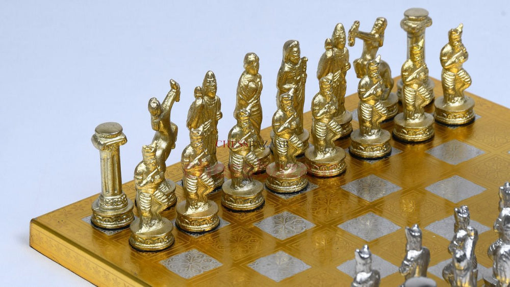 Schachfiguren Aus Massivem Messing Mit Sammelbarem Premium-Schachbrett In Glänzender Silber- Und