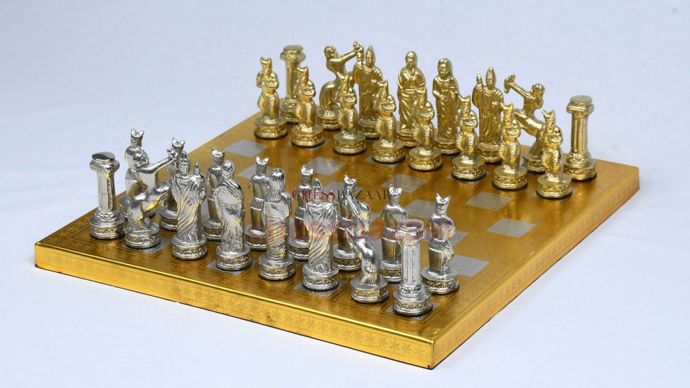 Schachfiguren aus massivem Messing mit sammelbarem Premium-Schachbrett in glänzender Silber- und Goldfarbe