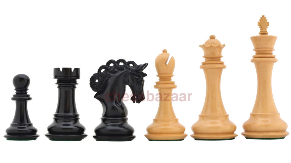Schachspiel –  Pegasusritter Staunton Schachfiguren aus Ebenholz und Buchsbaumholz(König 116mm) mit furniertem Schachbrett  aus Anigre schwarz und Ahornholz.