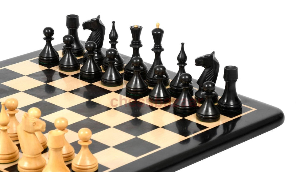Schachspiel -Reproduzierte Sowjet-Ära 1961 Baku Schachfiguren  aus eingefärbtem Buchsbaumholz und Natur Und Ein Schachbrett Aus Ebenholz Mit FG 55 Mm