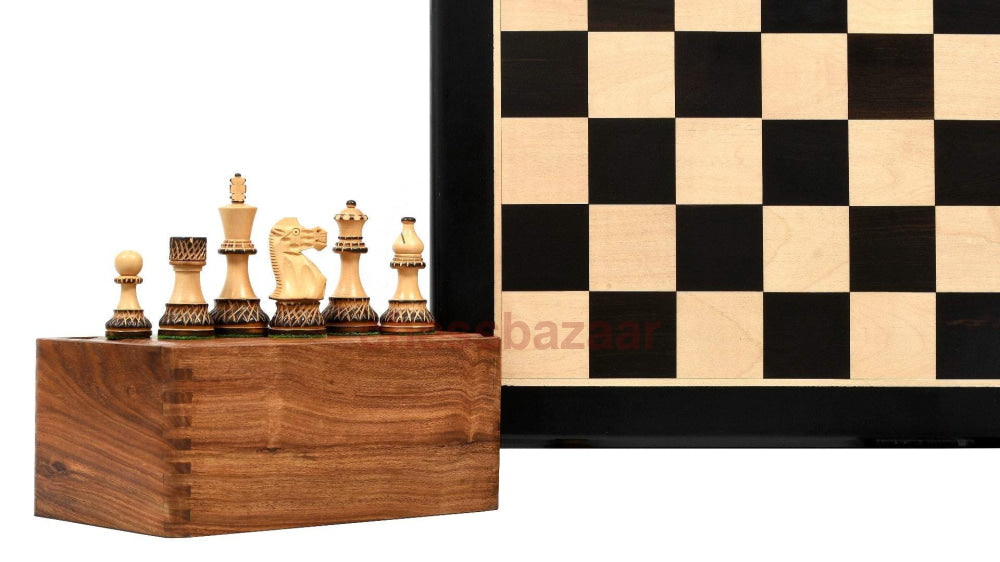 Schachspiel - Staunton-Serie : Doppelt beschwerte geflammten Staunton Schachfiguren handgedrechselt aus Buchsbaumholz – König 97 mm Mit Einem Schachbrett Und Mit Einer Aufbewahrungsbox