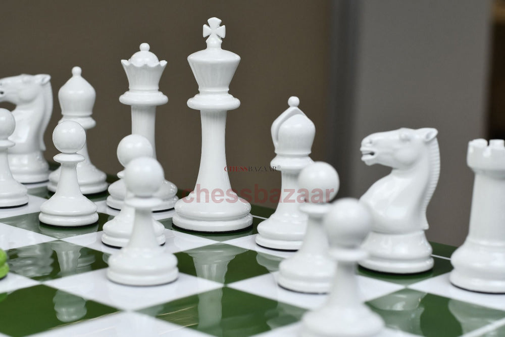 Shamrock Chess Set Painted In Vivid Irish Green & White Plastic - 3.75’ King With Board