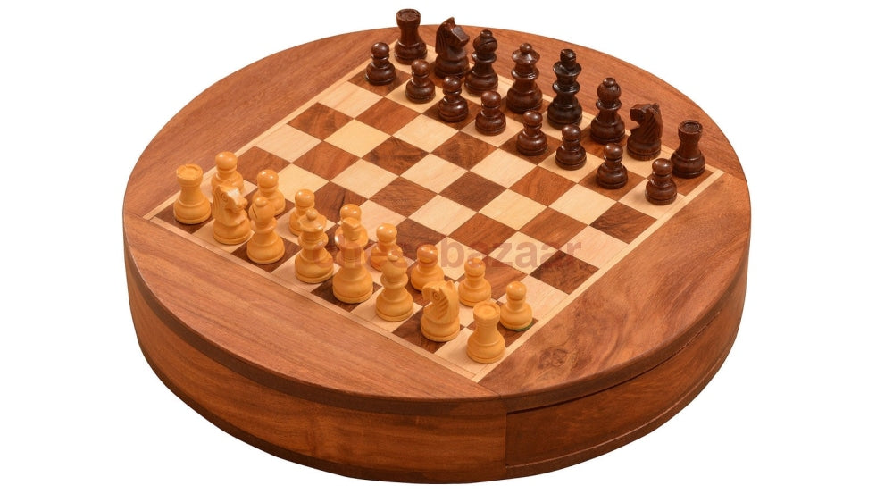 Magnetisch Reise Schachspiel aus Sheeshamholz chessbazaar Indien - Rund