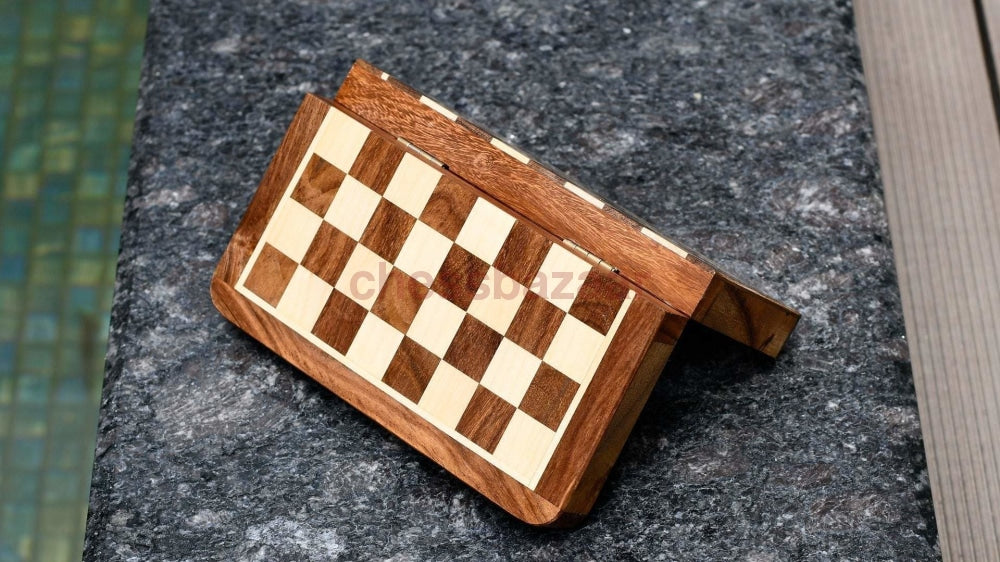 Reise Schachset Handarbeit Magnetisch Aus Holz - Schachbuch Mit Fächern 18 Cm