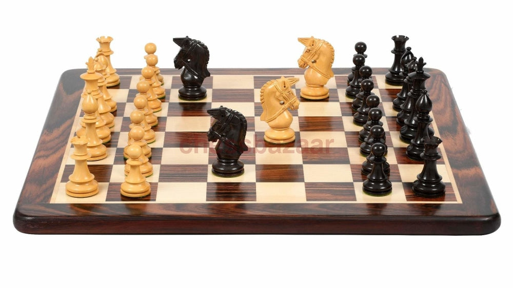 Zaumserie:  Dreifach Beschwerte Schachfiguren Mit Aufgezäumten Rittern Aus Palisanderholz Und