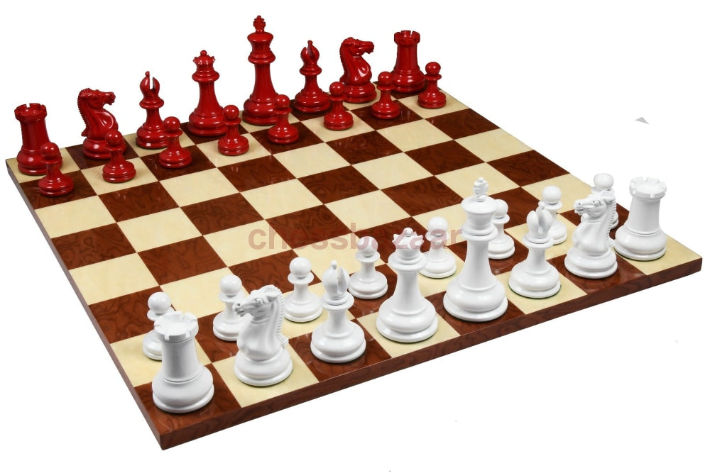 1849 Staunton Schachfiguren Mit Prächtiger Prägung Auf Der Seite Des Königs Aus Blutrot Und