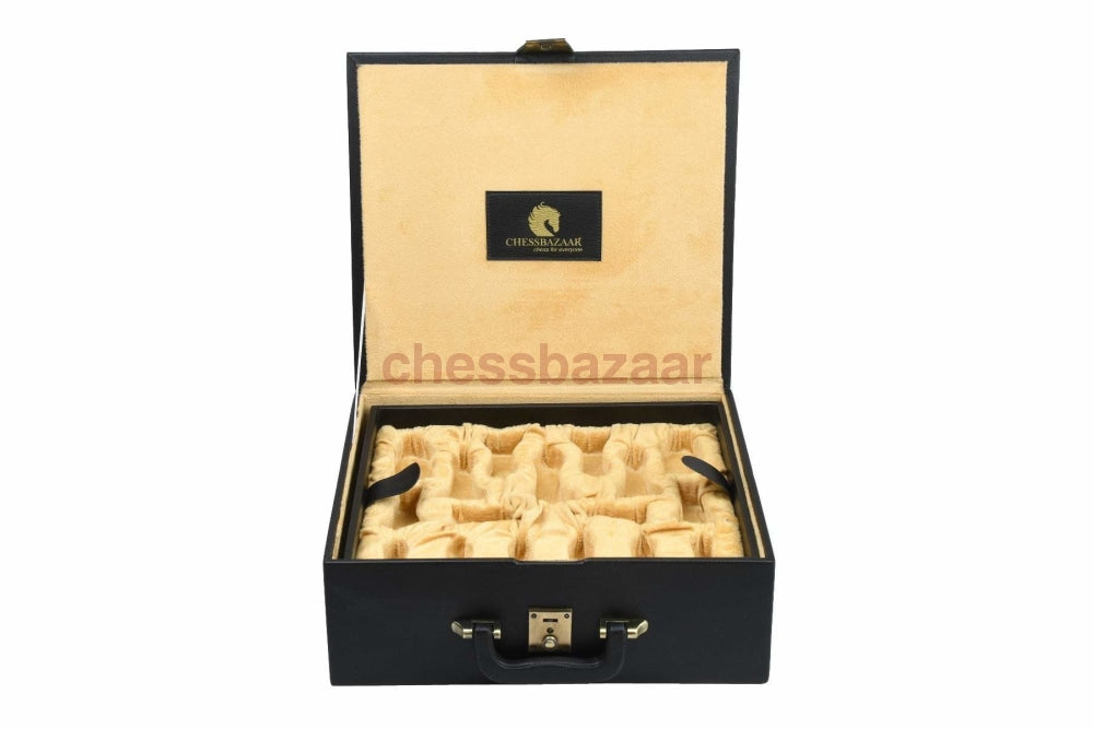 Aufbewahrungskoffer für Schachfiguren aus Kunstleder  mit Fächern- schwarz - 106 mm - 121 mm