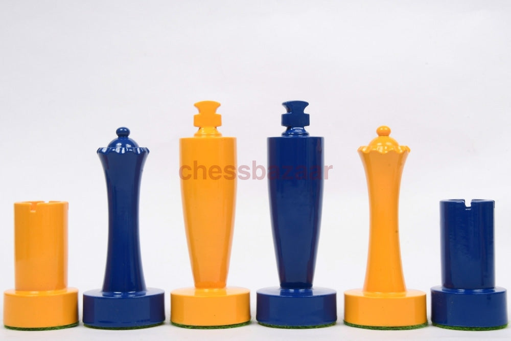 Berliner Serie Moderne Minimalistische Schachfiguren Aus Blau Und Gelb Lackiertem Kistenholz 3 7