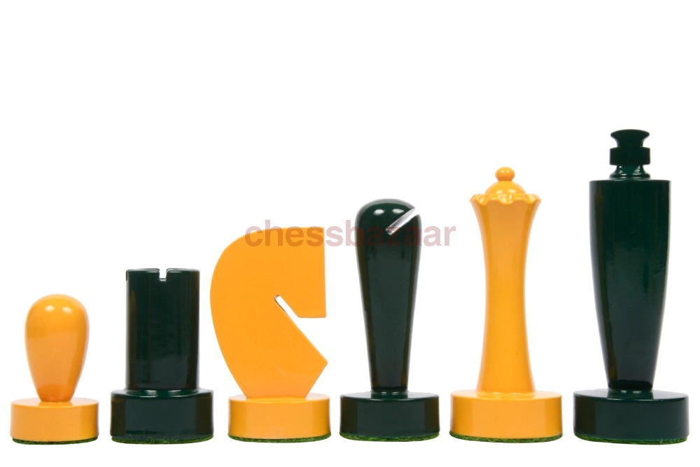 Berliner Serie Moderne Minimalistische Schachfiguren Aus Grün Und Gelb Lackiertem Kistenholz 3 7