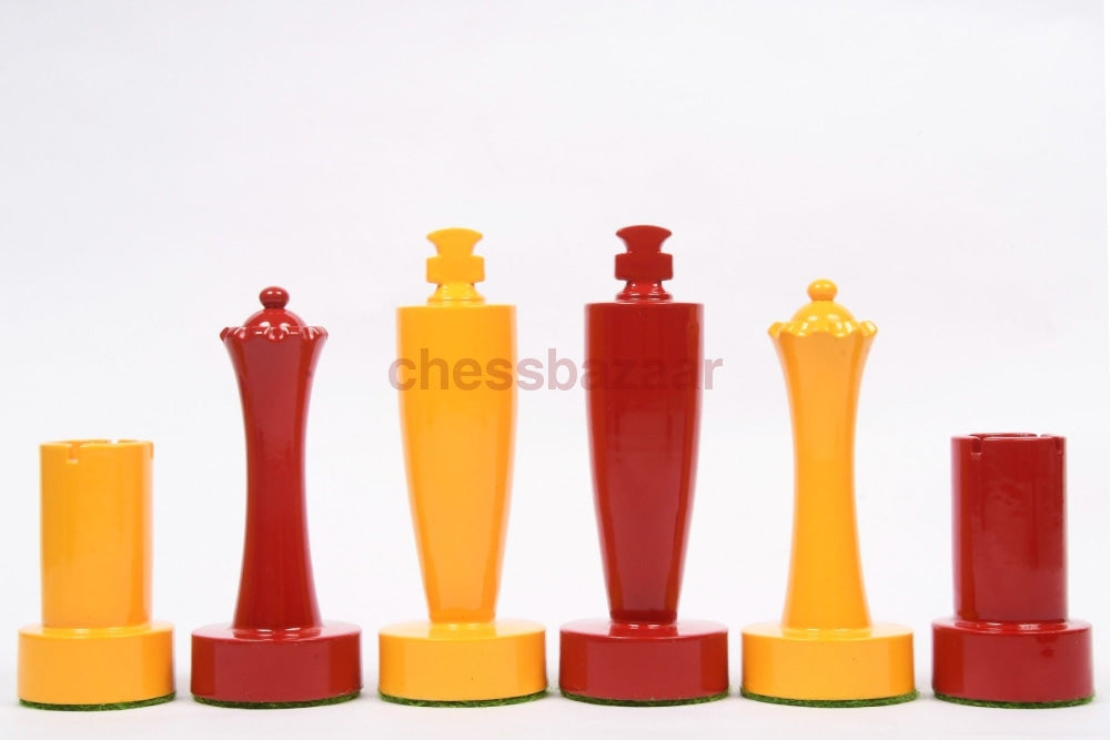 Berliner Serie Moderne Minimalistische Schachfiguren Aus Rot Und Gelb Lackiertem Kistenholz 3 7 King