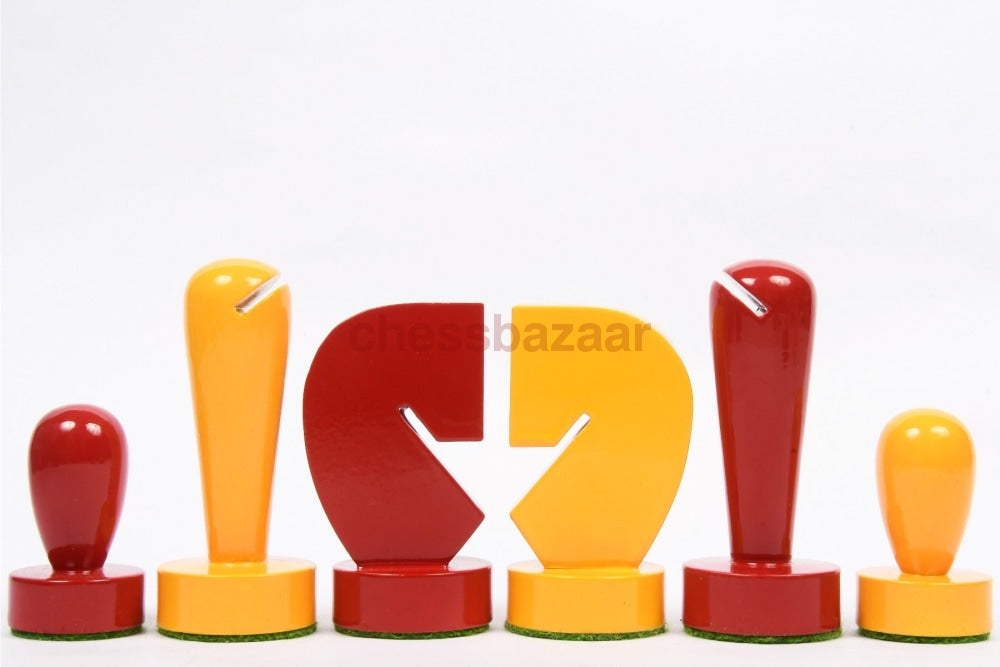 Berliner Serie Moderne Minimalistische Schachfiguren Aus Rot Und Gelb Lackiertem Kistenholz 3 7 King