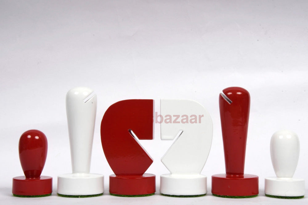 Berliner Serie Moderne Minimalistische Schachfiguren Aus Rot-Weiß Lackiertem Kastenholz 3 7 King
