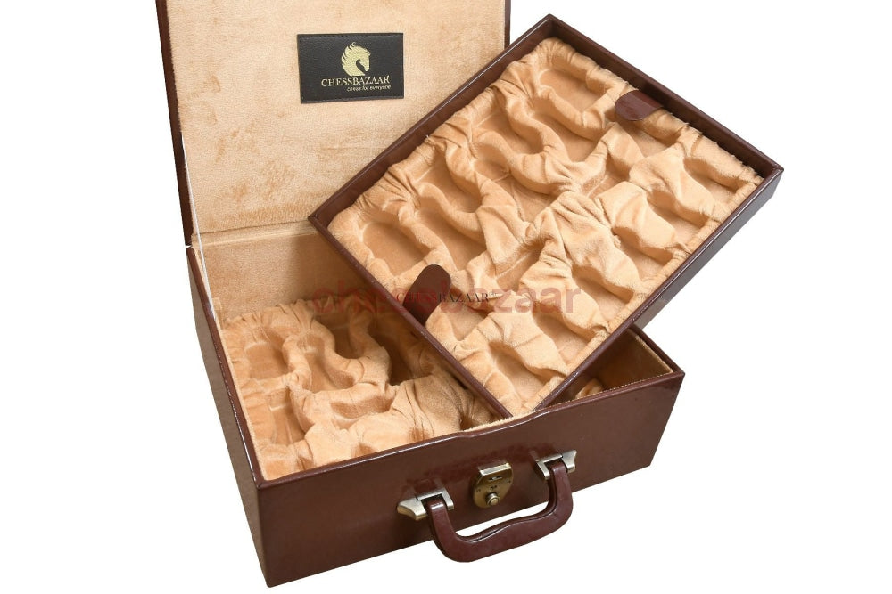 Braune Kunstleder-Schachkasten-Aufbewahrungsbox mit hochglänzendem Krokodilmuster-Finish für 4,2