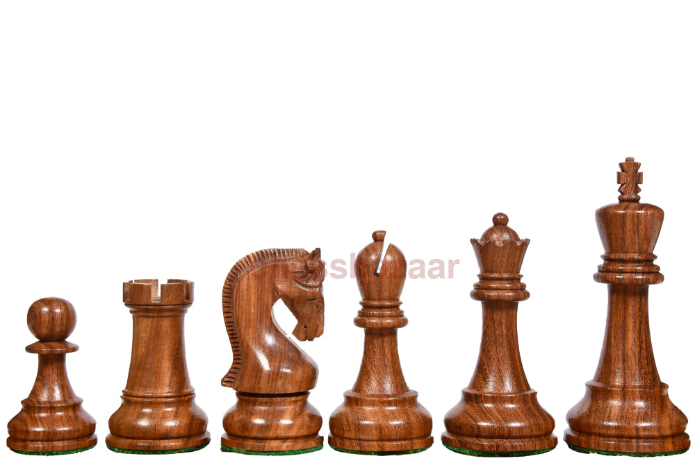 Die Leningrader Schachfiguren Aus Holz In Keulengröße Sheesham-Holz (Goldener Palisander) Und