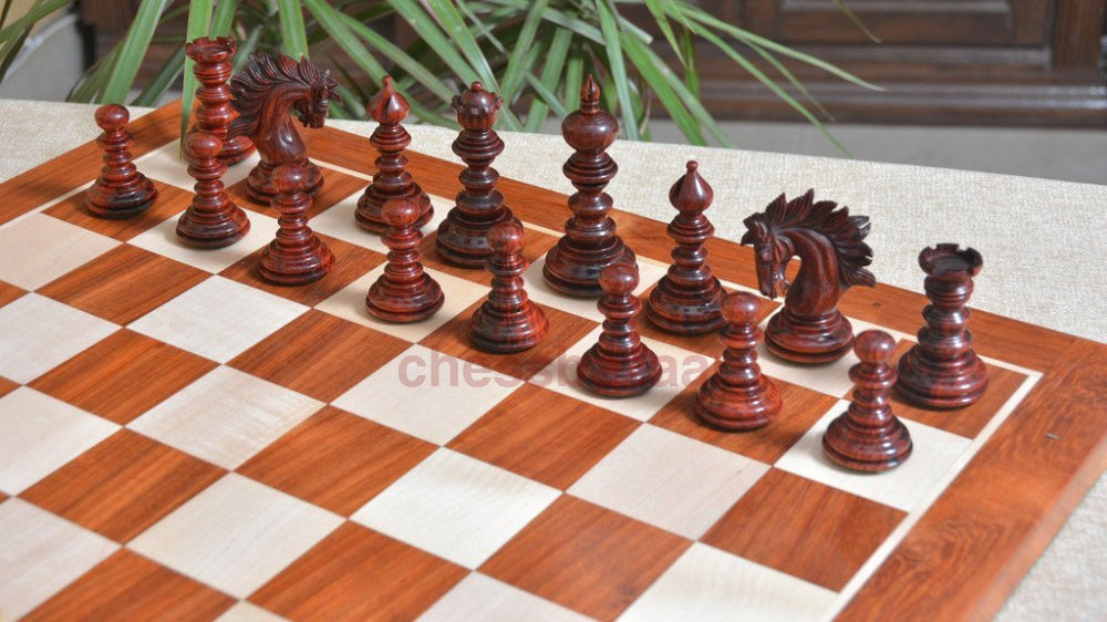 Holz Schachspiel - St. Petersburg luxus handgschnitzte Schachfiguren aus Rosenholz und Natur mit Schachbrett - KH 107 mm