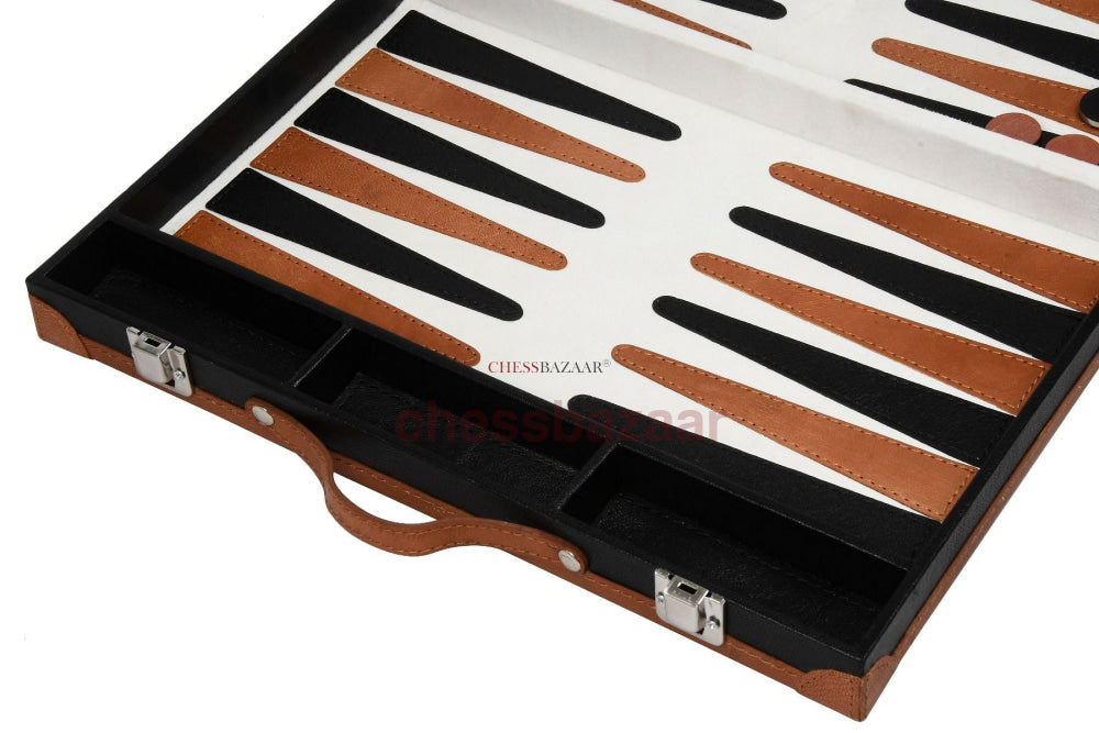 Klappbares Backgammon-Set Aus Echtem Leder In Schwarz Und Braun