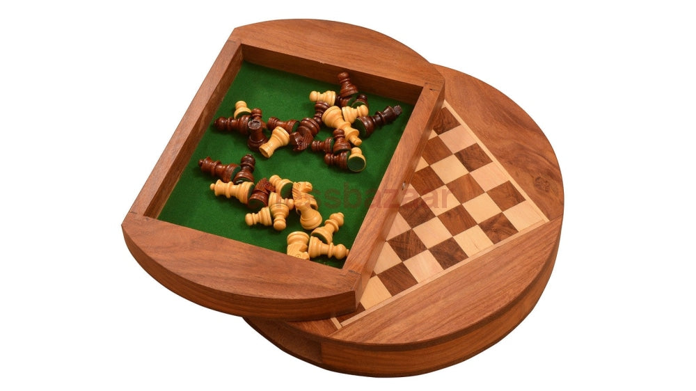 Magnetisch Reise Schachspiel Aus Sheeshamholz Chessbazaar Indien - Rund