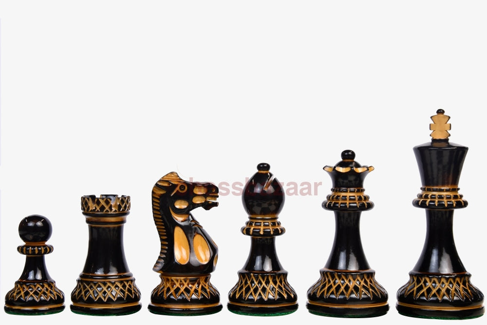 Parker geflammte Staunton Schachfiguren handgedrechselt aus Buchsbaumholz – KH 99 mm