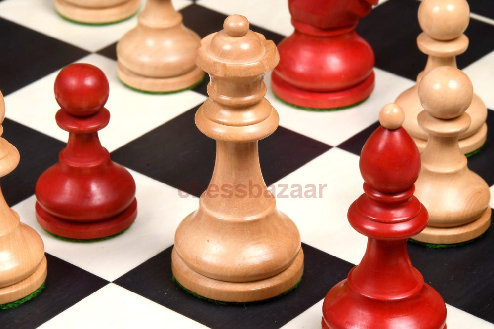 Reproduzierte 1950 Bohemia Vintage Staunton Schachfiguren Aus Rot Gebeiztem Buchsbaumholz Mit