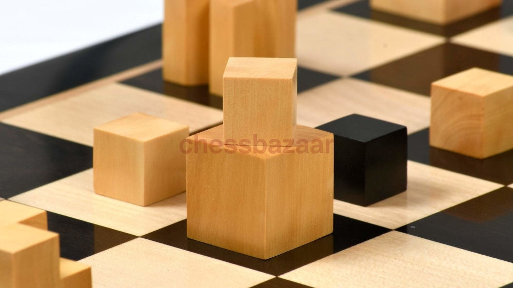 Reproduzierte Bauhaus Schachfiguren Von 1924 In Abstraktem Geometrischem Design Aus Ebonisiertem