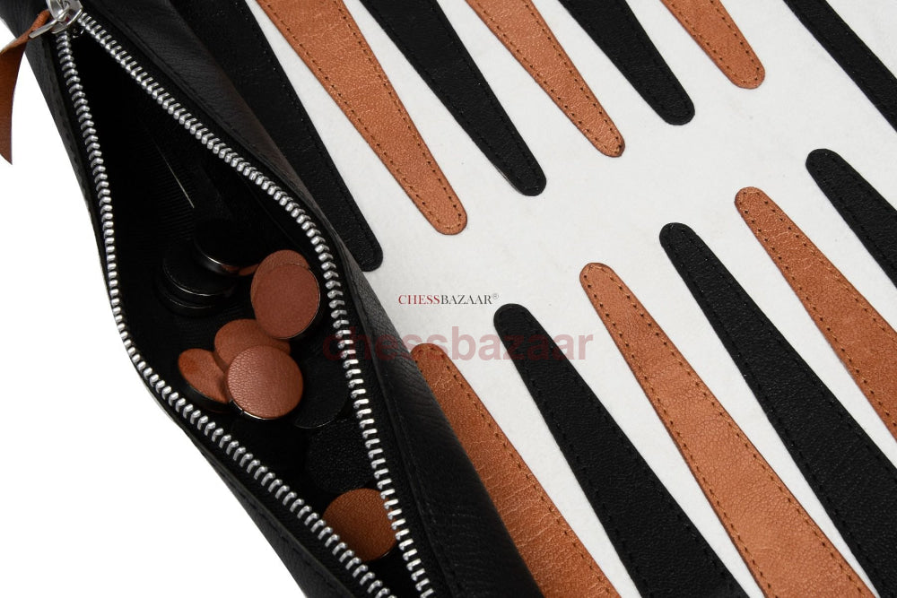 Roll-Up-Backgammon-Set Aus Echtem Leder In Den Farben Schwarz Und Braun