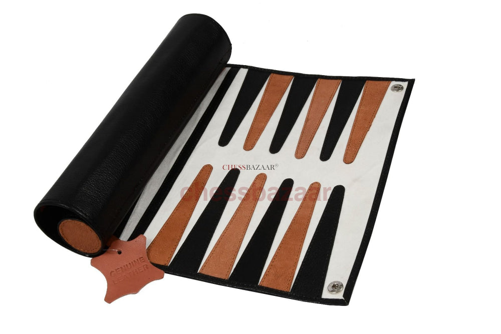 Roll-Up-Backgammon-Set Aus Echtem Leder In Den Farben Schwarz Und Braun