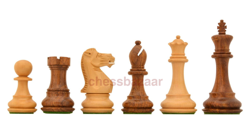 Schachset :Gold Staunton Schachfiguren (König 100  mm) mit  Schachbrett  aus Sheeshamholz und Buchsbaumholz (mit abgerundeten Ecken) aus Indien.