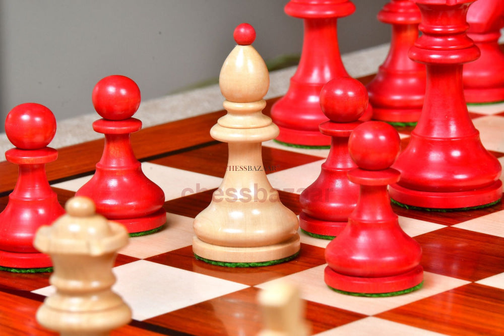 Schachset - Reproduzierte 1950 Bohemia Vintage Staunton Schachfiguren Aus Rot Gebeiztem