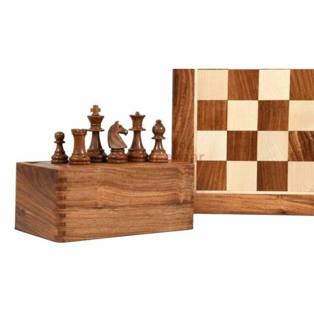 Schachset - Reproduzierte französische Chavet Staunton 90er Jahre Schachfiguren aus Sheeshamholz und Buchsbaumholz – KH 93 mm  mit einem Schachbrett - FG 50 mm und mit einer Aufbewahrungsbox