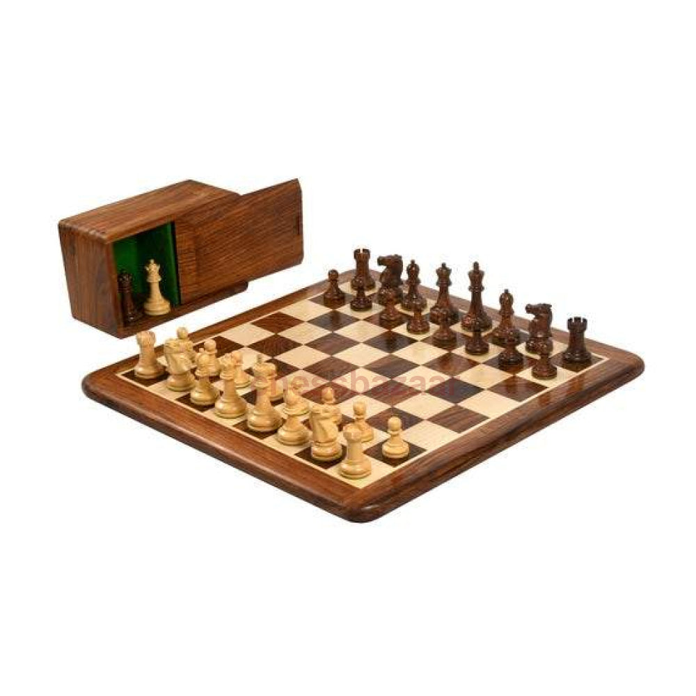 Schachset - Spasski-Fischer Staunton Turnierschachfiguren Aus Sheeshamholz Und Natur Kh 95 Mm Mit