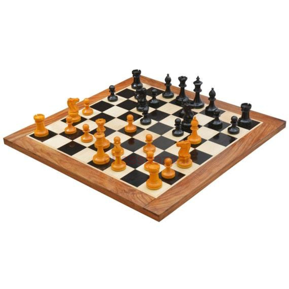 Schachspiel- 1904 Cambridge Springs internationale Konferenz - Reproduzierte Turnier Schachfiguren aus schwarz gefärbtem Buchsbaumholz und veralteter Natur – KH 102 mm mit Schachbrett aus Ebenholz