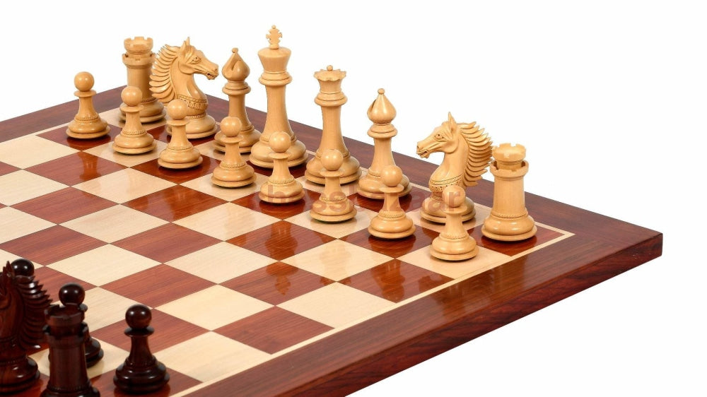 Schachspiel - CB Mustang Schachfiguren - luxus Staunton handgeschnitzte Schachfiguren aus Rosenholz und Buchsbaumholz  -  KH 113 mm Mit Einem Schachbrett
