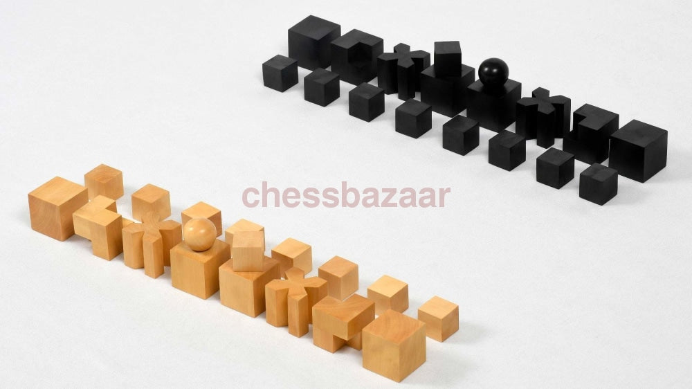 Reproduzierte Bauhaus Schachfiguren Von 1924 In Abstraktem Geometrischem Design Aus Ebonisiertem