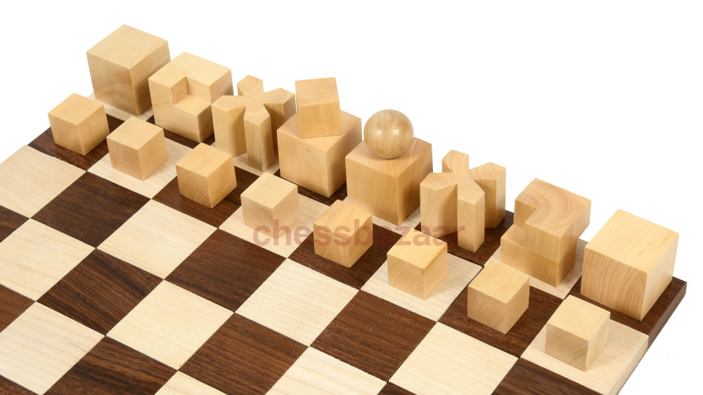 Schachspiel Reproduzierte Bauhaus Schachfiguren von 1924 in abstraktem geometrischem Design aus Sheeshamholz Buchsbaumholz – 1.9