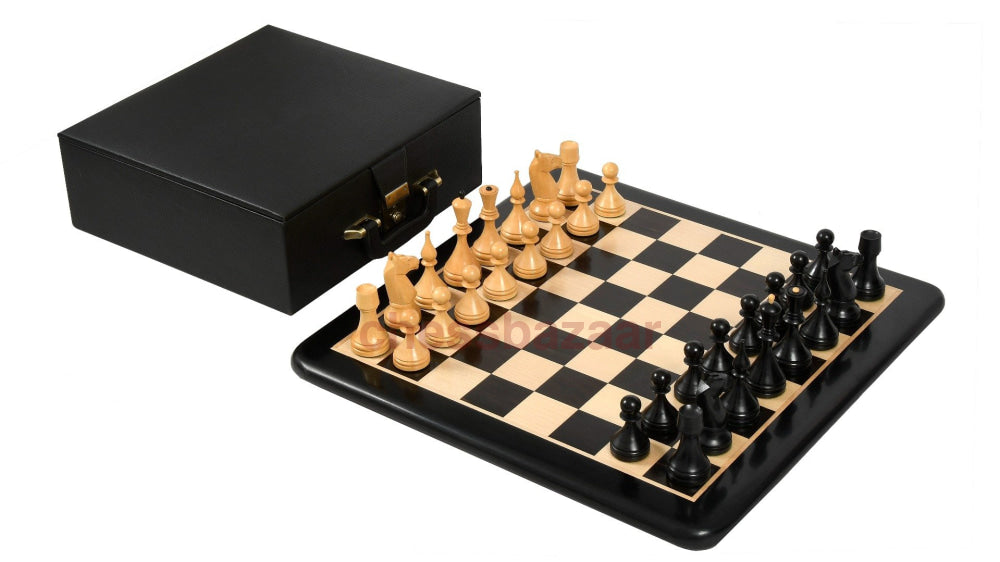 Schachspiel - Reproduzierte Sowjet-Ära 1961 Baku Schachfiguren Aus Eingefärbtem Buchsbaumholz Und