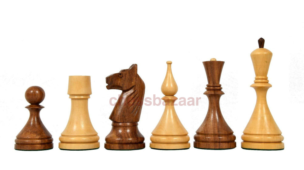 Schachspiel Reproduzierte Sowjet-Ära 1961 Baku Schachfiguren aus Sheeshamholz und Natur – KH 103 mm Und Ein Schachbrett Mit FG 50 Mm