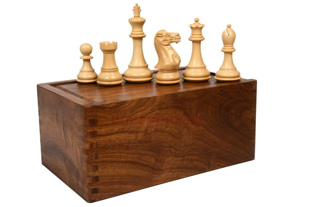 Schachspiel Staunton-Serie - gewichtete handgefertigten Staunton Schachfiguren  aus gebeiztem Buchsbaumholz und Natur, Indien – KH 100 mm Mit Einer Aufbewahrungsbox