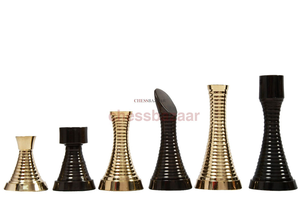 Schweres Messing-Metall-Schachspiel mit 32 Schachfiguren in glänzender goldener und schwarzer Farbe – 3,1-Zoll-König