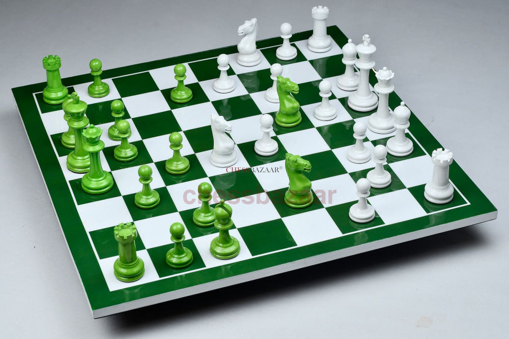 Shamrock Chess Set Painted in Vivid Irish Green & White Plastic - 3.75