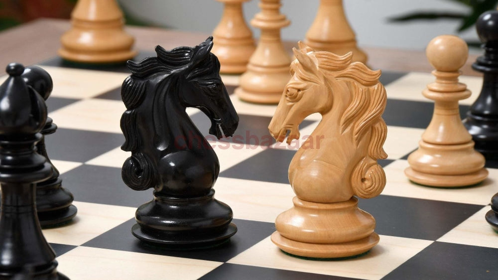 Shera Staunton luxus handgeschnizte Schachfiguren aus Ebenholz und Buchsbaumholz – KH 115 mm - V2