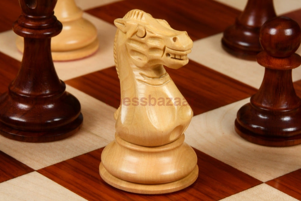 Staunton-Serie: Doppelt gewichtete handgedrechselten Staunton Schachfiguren aus Rosenholz und Buchsbaumholz chessbazaar Indien  – König 87 mm