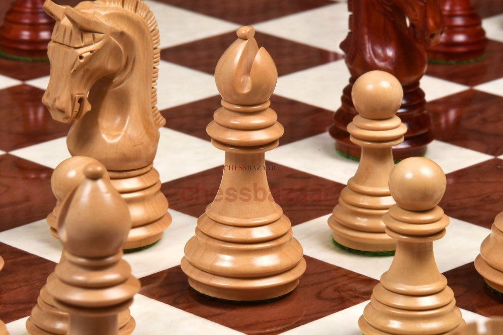 The New Imperial Weighted Staunton Chess Pieces In Bud Rosewood And Boxwood - 3.75 King With Extra