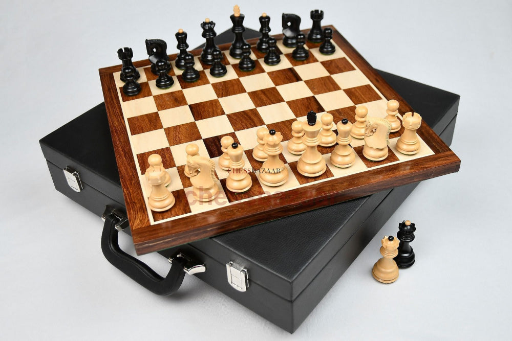 The Old Russian Zagreb 3.1 Inch Chess Set In Ebonized Boxwood With 15 Wooden Sheesham Chessboard &
