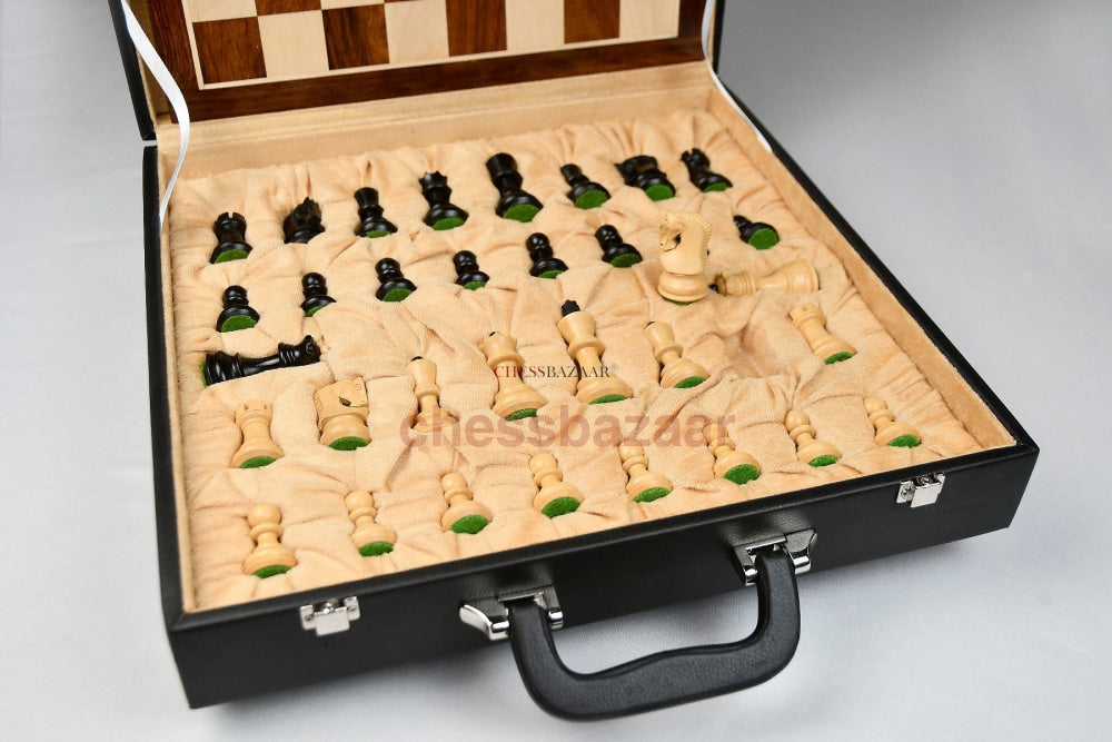 The Old Russian Zagreb 3.1 Inch Chess Set In Ebonized Boxwood With 15 Wooden Sheesham Chessboard &