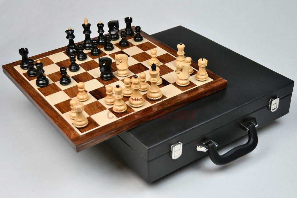 The Old Russian Zagreb 3.1 Inch Chess Set In Ebonized Boxwood With 15 Wooden Sheesham Chessboard &